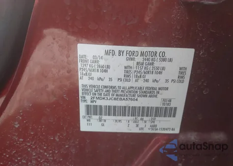 2014 Ford Edge Sel из США, поврежденный, VIN 2FMDK3JC8EBA57604